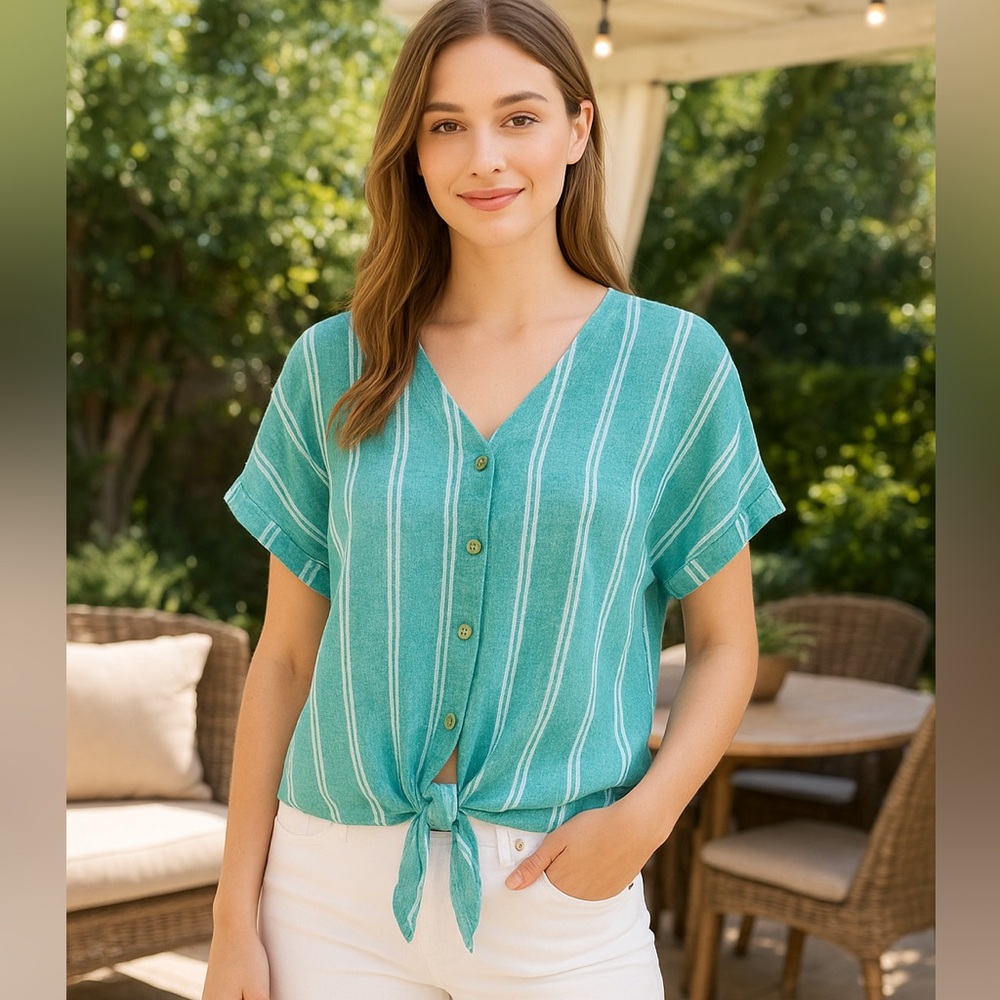Cremieux “Jessica” Linen Blend Tie Top